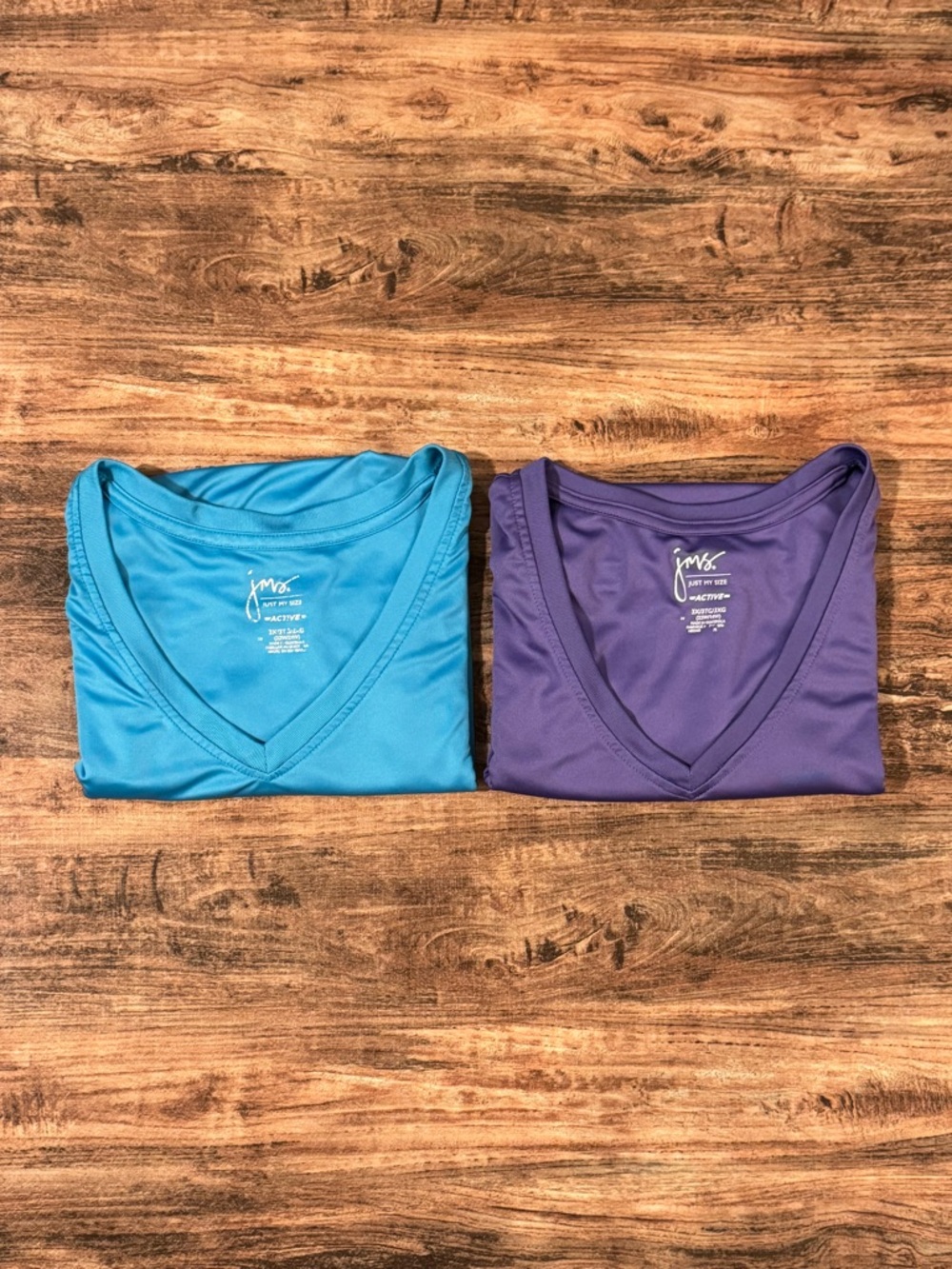 2 Pack Just My Size Active V-Neck Tops in Turquoise and Purple